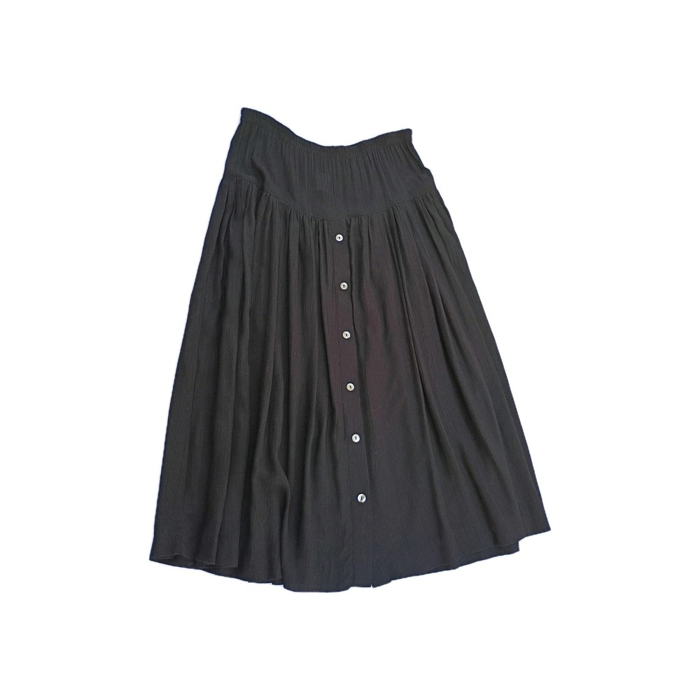Vintage Karen Kane Black Button Front Midi Skirt Pleated Cotton Made USA 8